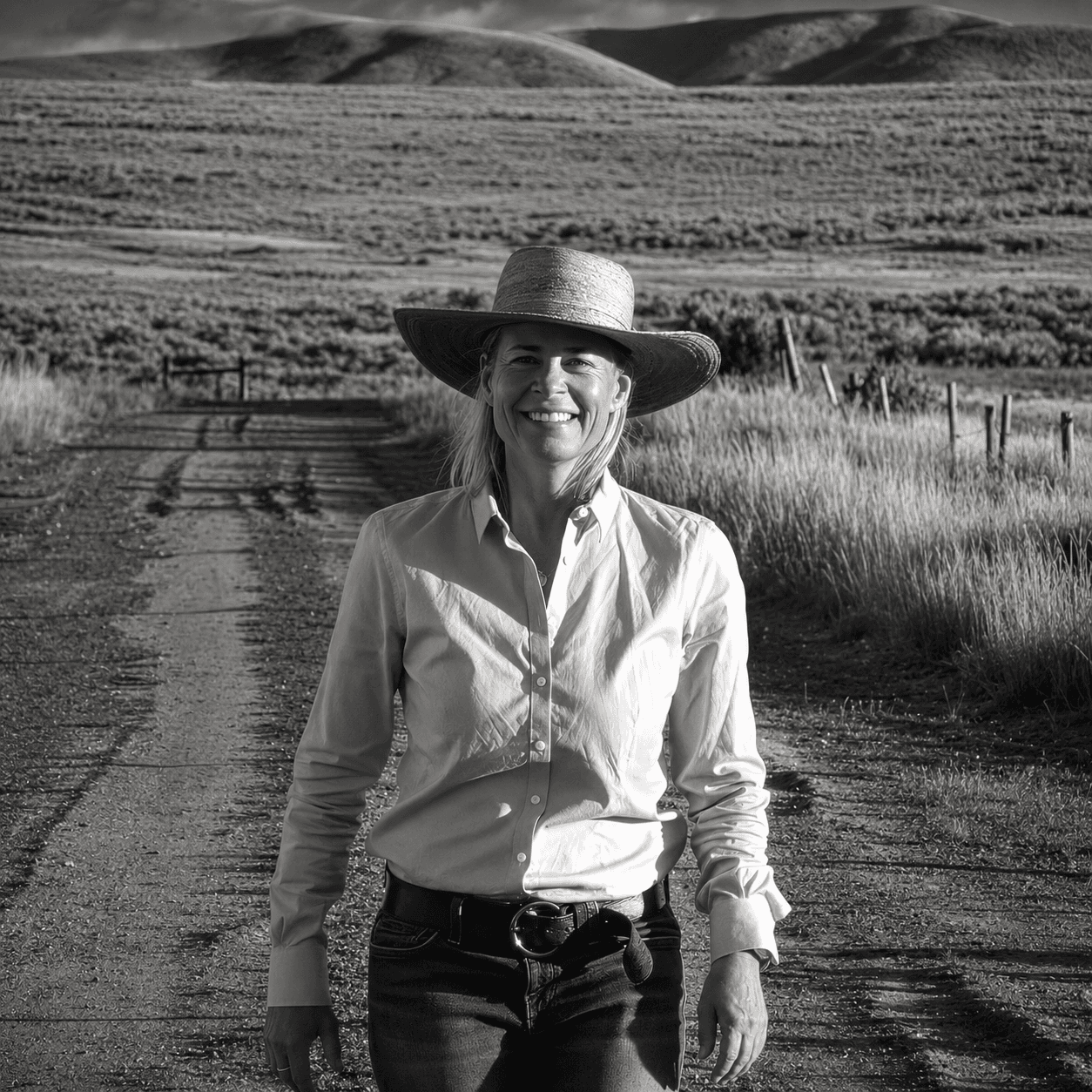 Lisa Wood standing in a landscape in Sun Valley.